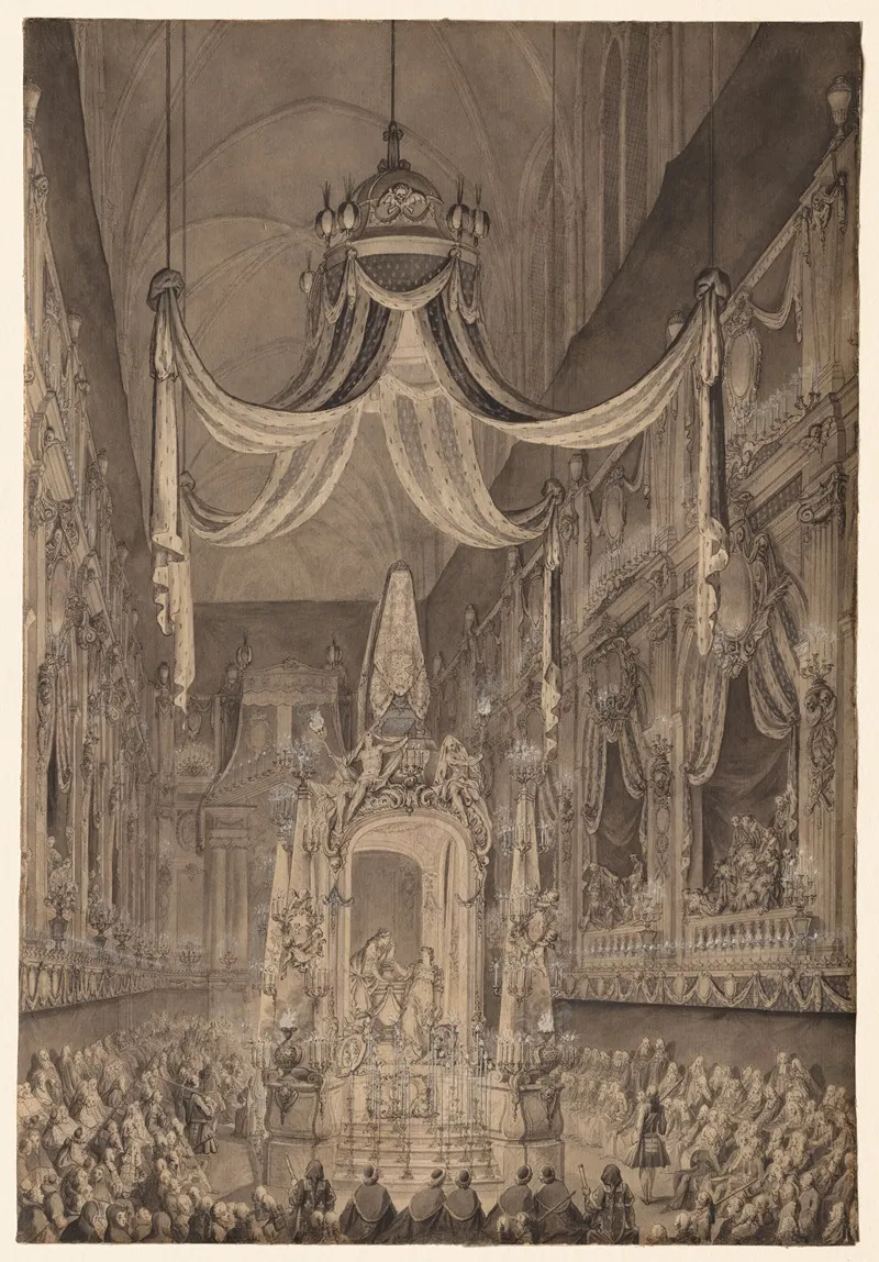 Funeral For Marie Therese Of Spain Dauphine Of France In The Church Of Notre Dame Paris On November 24 1746 Wall Art by Charles-Nicolas Cochin - High-Resolution Digital Print