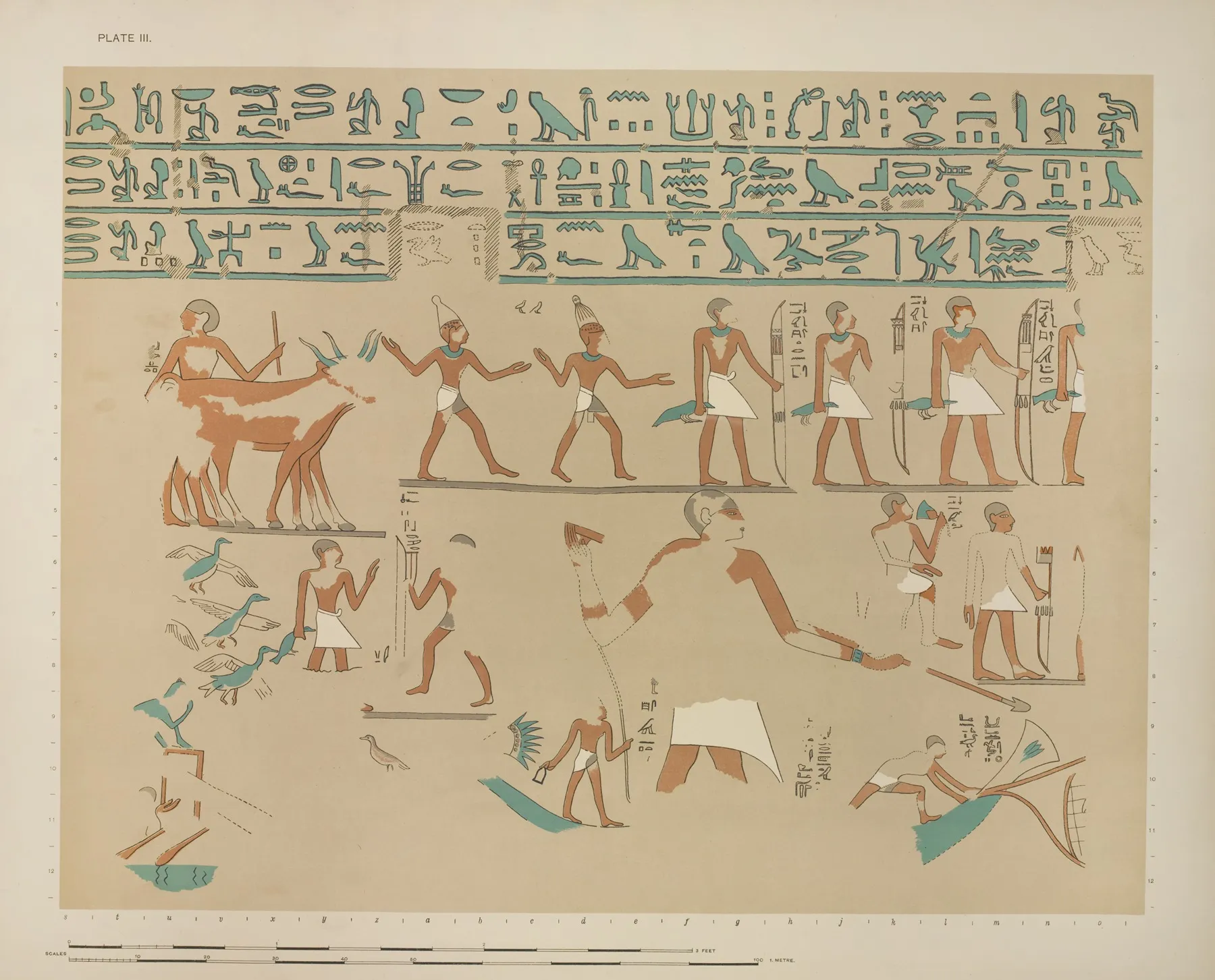 Funeral Procession Of Sebeknekht Showing Two Oxen Two Dancing Buffons Etc Wall Art by Joseph John Tylor - High-Resolution Digital Print