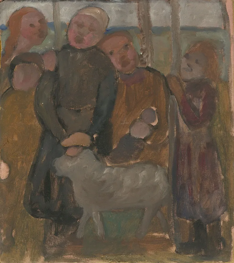 Funf Kinder Mit Schaf Wall Art by Paula Modersohn-Becker - High-Resolution Digital Print