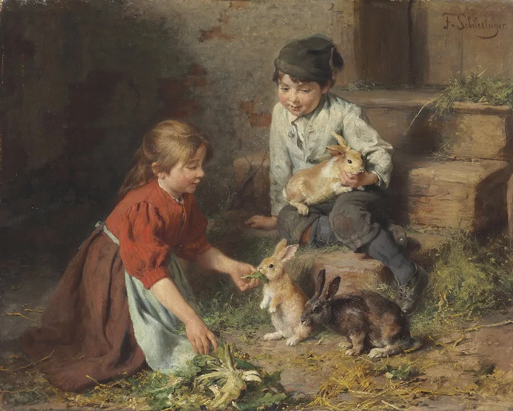 Futterung Der Kaninchen Wall Art by Felix Schlesinger - High-Resolution Digital Print
