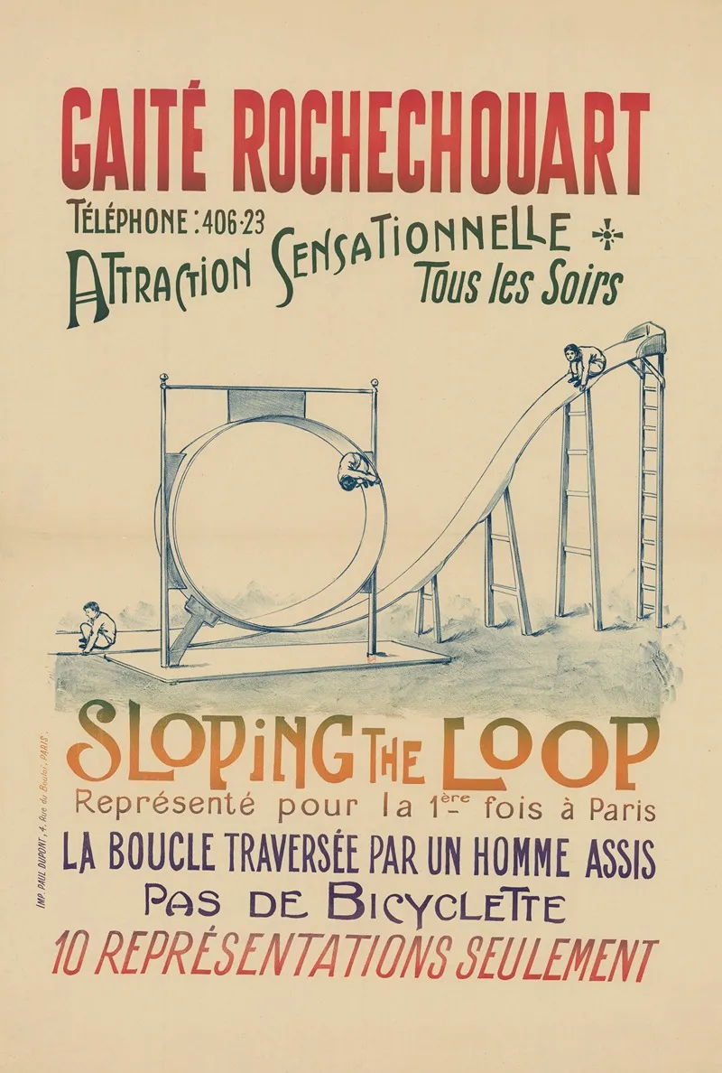 Gaite Rochechouart Attraction Exceptionnelle Tous Les Soirs Sloping The Loop Wall Art by Imp. Paul Dupont - High-Resolution Digital Print