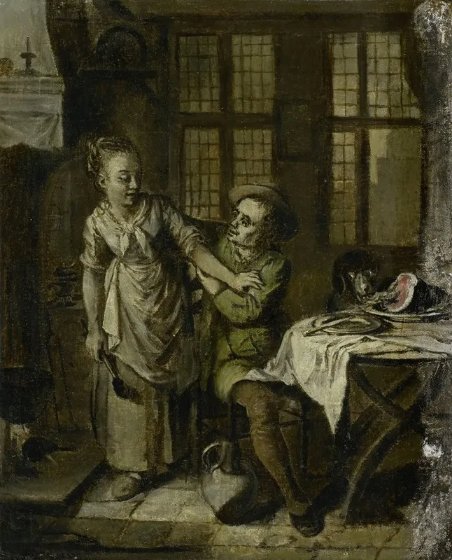 Gallant Scene In A Kitchen Interior Wall Art by Willem Joseph Laquy - High-Resolution Digital Print