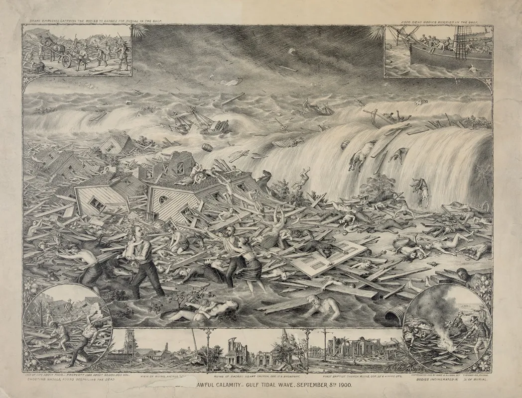 Galvestons Awful Calamity Gulf Tidal Wave September 8th 1900 Wall Art by Kurz & Allison - High-Resolution Digital Print