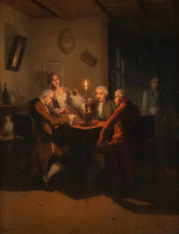 Game Of Chess At Candle Light Wall Art by Johann Mongels Culverhouse - High-Resolution Digital Print