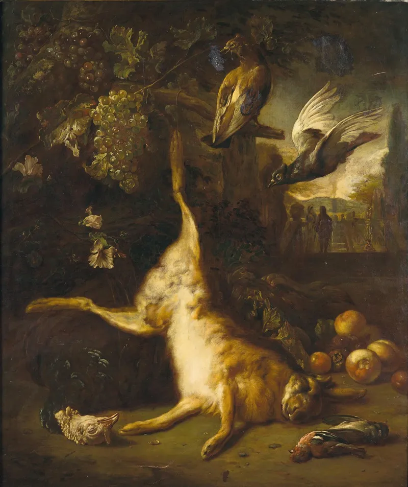 Game With A Hare And Birds A Park Landscape Beyond Wall Art by Flemish School - High-Resolution Digital Print