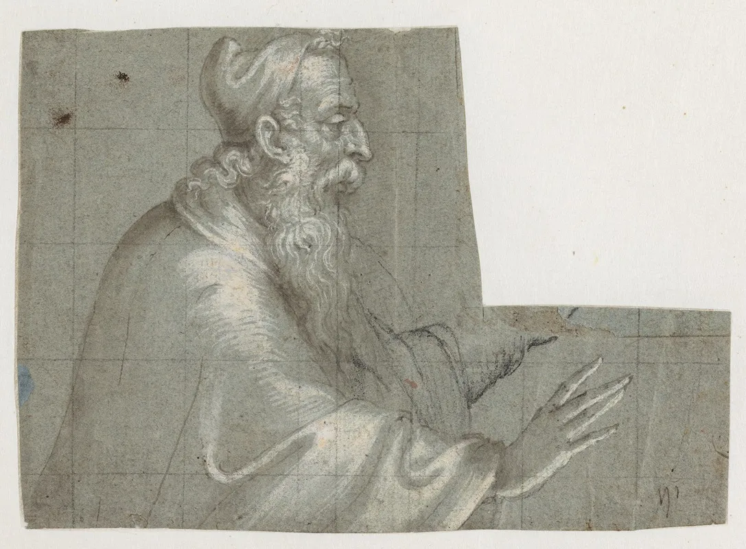Gammel Mand En Doge Halvfigur Profil Th Med Fremstrakte Haender Wall Art by Bernardino Campi - High-Resolution Digital Print