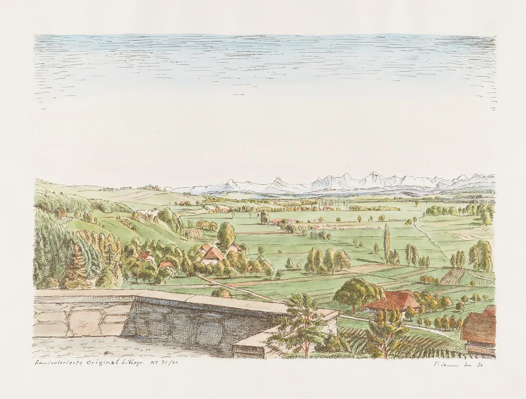 Gampelen Aussicht Von Der Scheurer Gedenksteinanlage Wall Art by Traugott Senn - High-Resolution Digital Print