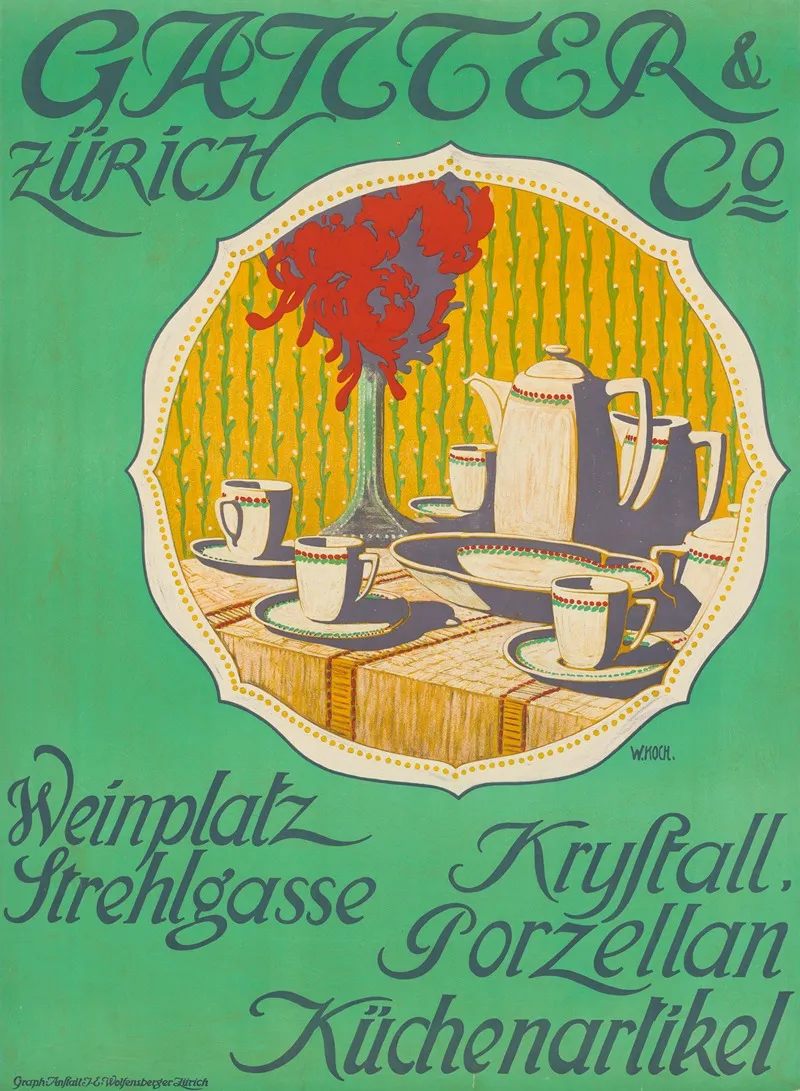 Ganter Co Zurich Kristall Porzellan Kuchenartikel Wall Art by Walther Koch - High-Resolution Digital Print