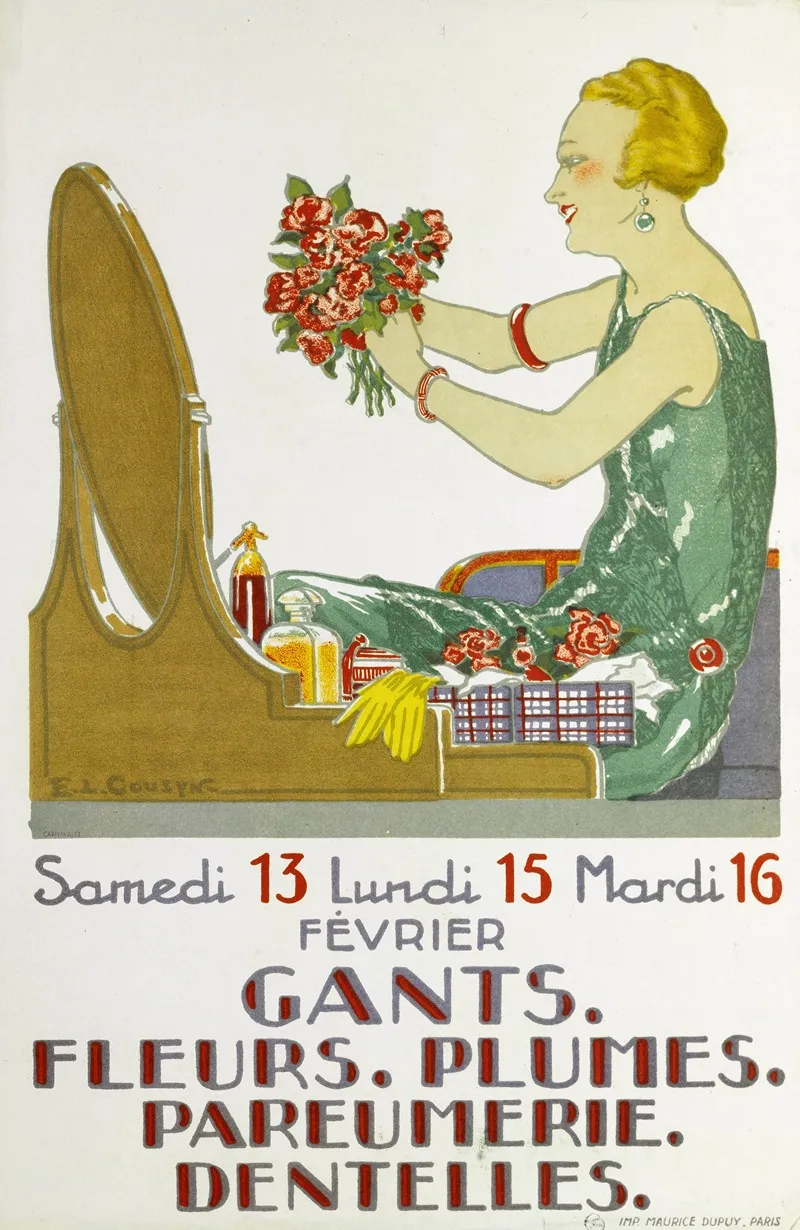 Gants Fleurs Plumes Parfumerie Dentelles Wall Art by E. L. Cousyn - High-Resolution Digital Print