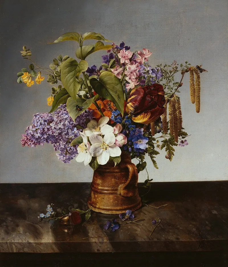 Garden Bouquet In The Jug Wall Art by Johann Wilhelm Preyer - High-Resolution Digital Print