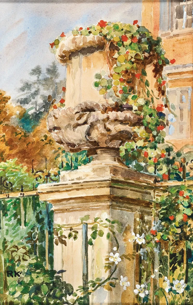 Garden Fence With Stone Vase Wall Art by Rudolf Konopa - High-Resolution Digital Print