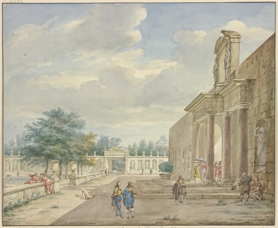 Garden With Terrace And Opulent Portal Wall Art by Aert Schouman - High-Resolution Digital Print