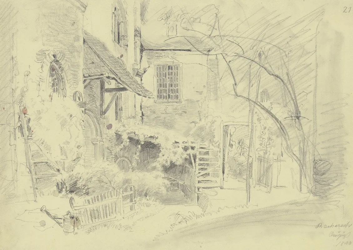 Garten An Der Kirche Links Eine Gieskanne
