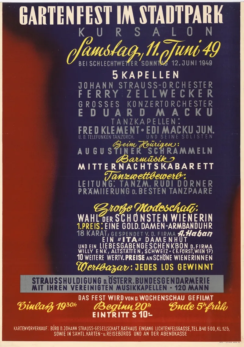 Gartenfest Im Stadtpark Kursalon 11 Juni 1949 Wall Art by J. Weiner - High-Resolution Digital Print