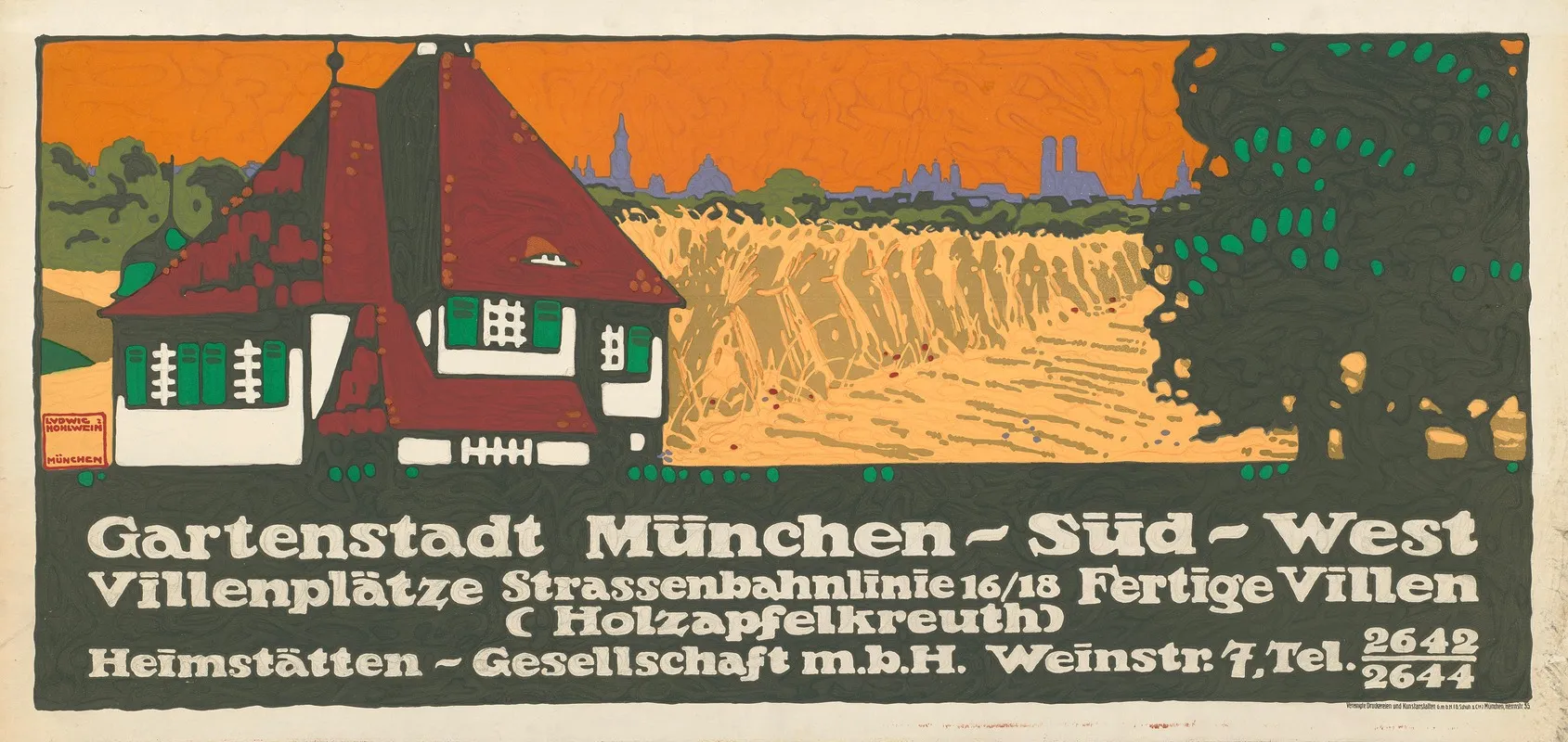 Gartenstadt Munchen Sud West Heimstatten Gesellschaft Wall Art by Ludwig Hohlwein - High-Resolution Digital Print