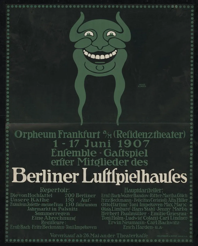 Gastspiel Erster Mitglieder Des Berliner Lustspielhauses Im Orpheum Frankfurt Am Main Wall Art by Julius Klinger - High-Resolution Digital Print