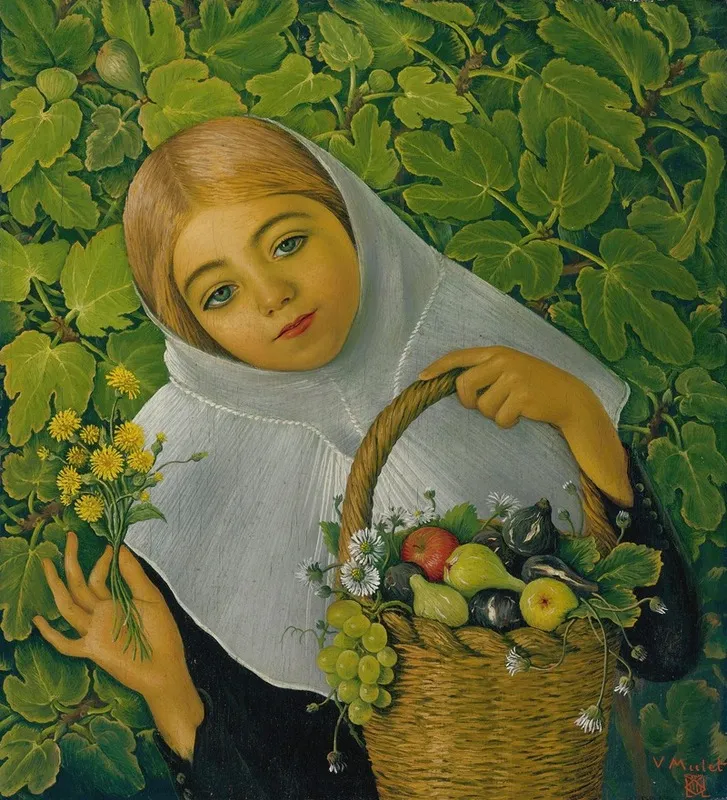 Gathering Fruit And Flowers Wall Art by Vincente Mulet y Claver - High-Resolution Digital Print