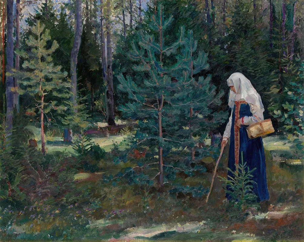 Gathering Mushrooms In The Forest
