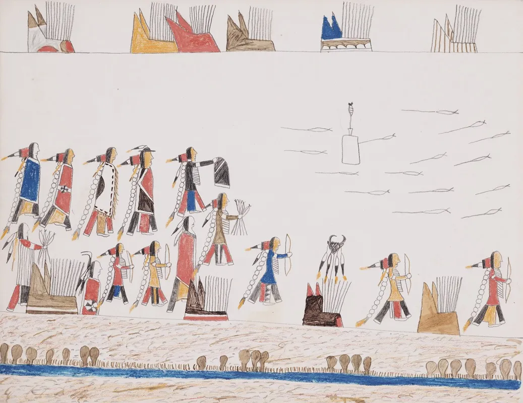 Gathering Of Indians For Archery Practice 2 Wall Art by Howling Wolf - High-Resolution Digital Print