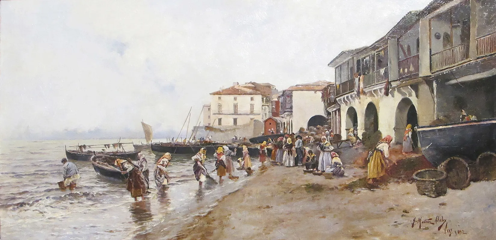 Gathering Seaweed On The Banks Of The Berbes Vigo Wall Art by Juan Martínez Abades - High-Resolution Digital Print