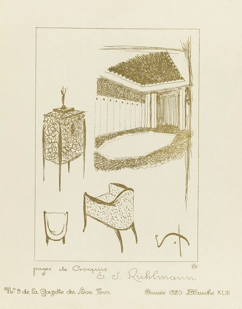 Gazette Du Bon Ton Pages De Croquis E J Ruhlmann Wall Art by Émile-Jacques Ruhlmann - High-Resolution Digital Print