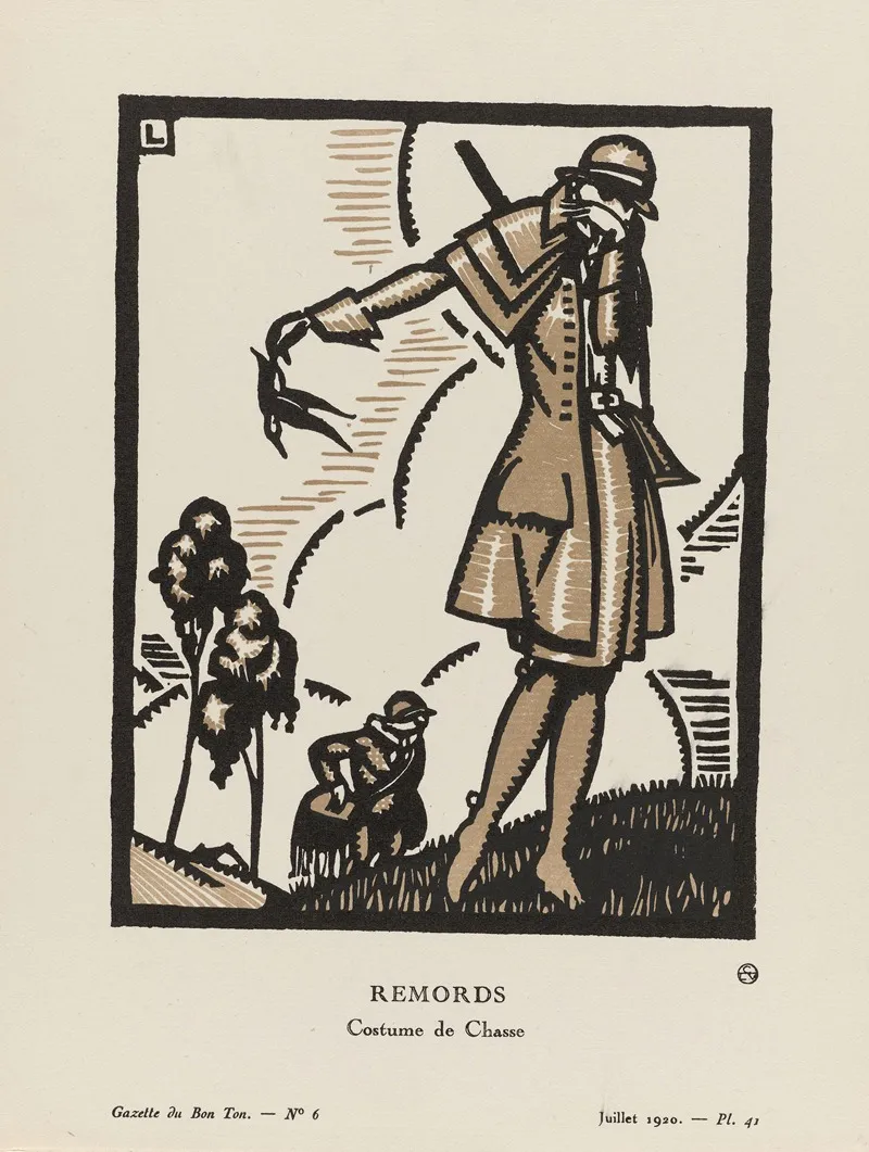 Gazette Du Bon Ton Remords Costume De Chasse Wall Art by Maurice Leroy - High-Resolution Digital Print