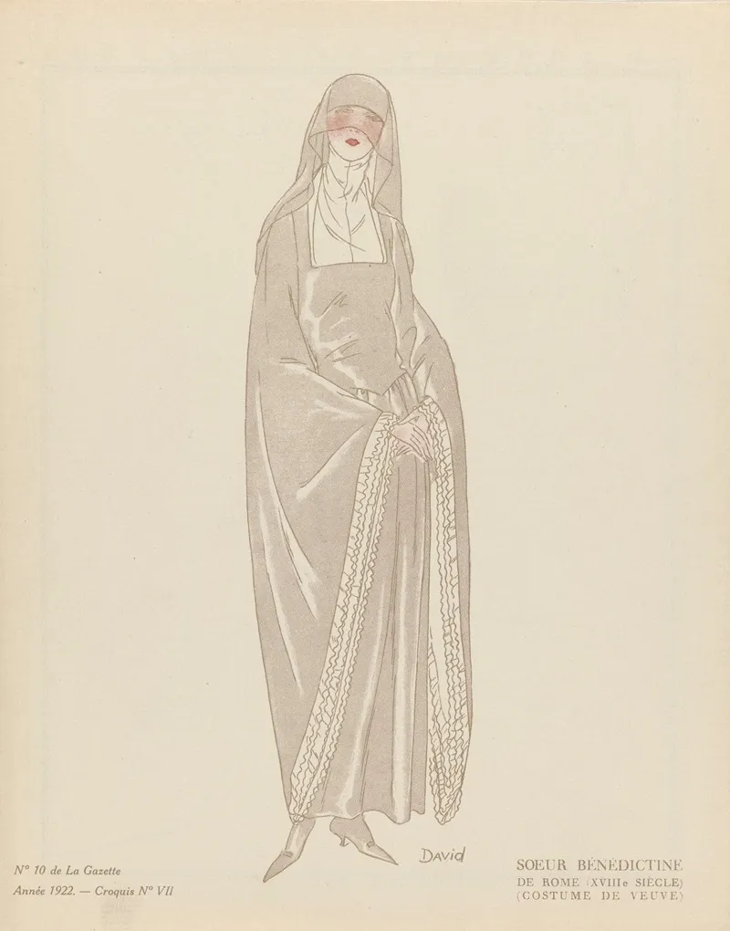 Gazette Du Bon Ton Soeur Benedictine De Rome Xviiie Siecle Costume De Veuve Wall Art by David - High-Resolution Digital Print