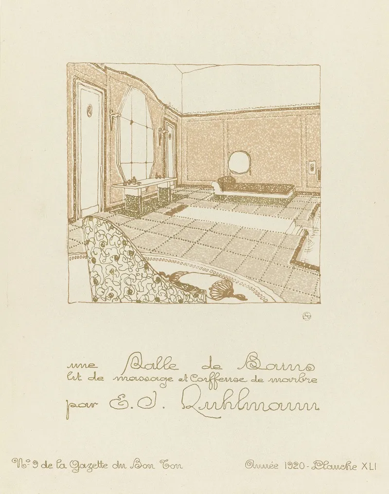 Gazette Du Bon Ton Une Salle De Bain Lit De Massage Et Coiffeuse De Marbre E D Ruhlmann Wall Art by Émile-Jacques Ruhlmann - High-Resolution Digital Print