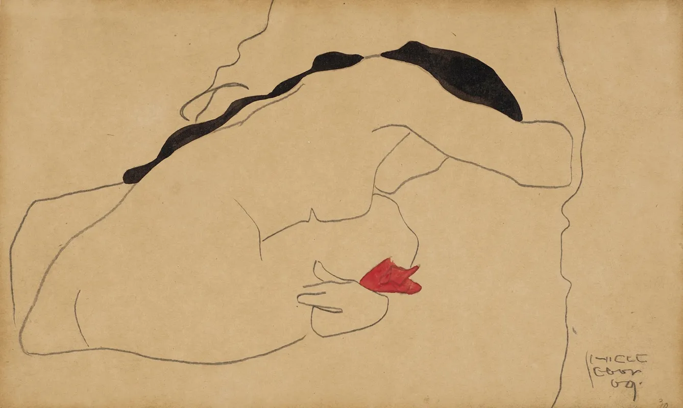 Gebeugt Sitzender Weiblicher Ruckenakt Mit Schwarzem Haar Wall Art by Egon Schiele - High-Resolution Digital Print