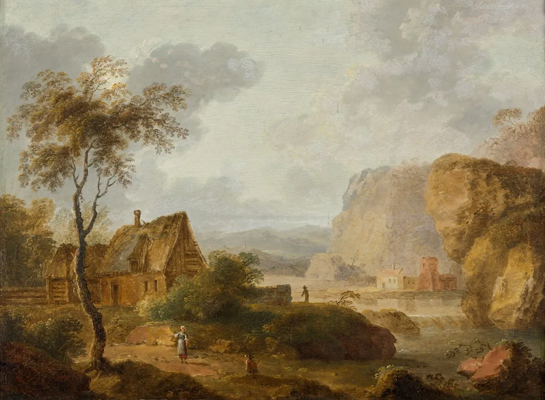 Gebirgslandschaft Mit Fluss Und Bauernhof Wall Art by Christian Hilfgott Brand - High-Resolution Digital Print