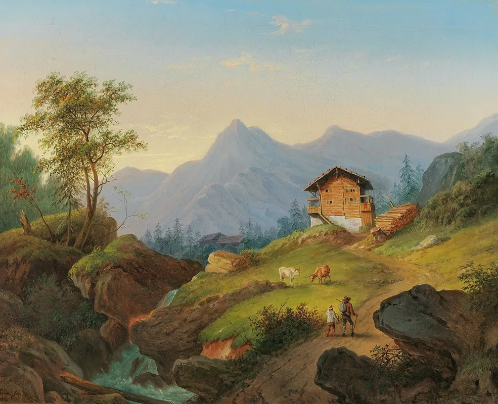 Gebirgslandschaft Mit Wanderern 2