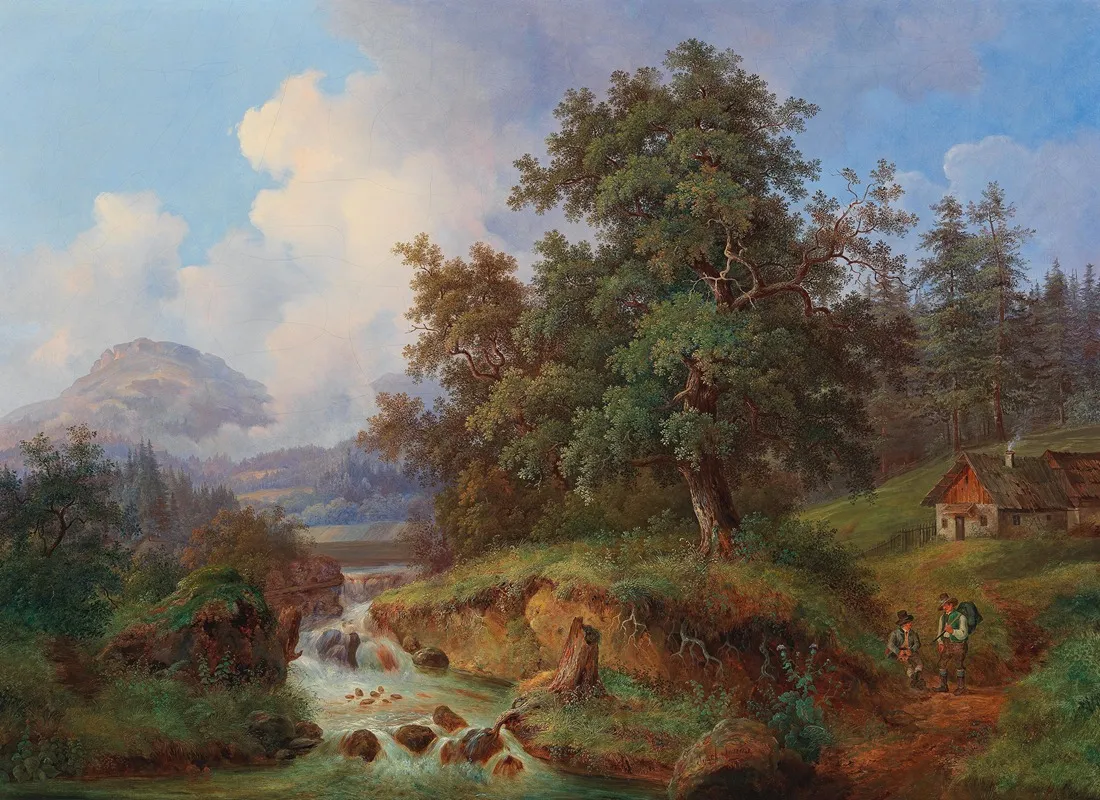Gebirgslandschaft Mit Wanderern Wall Art by Joseph Jonas - High-Resolution Digital Print
