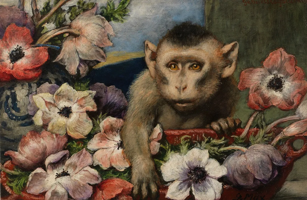 Geburtstagsblumen Affe Mit Anemonen Wall Art by Gabriel von Max - High-Resolution Digital Print