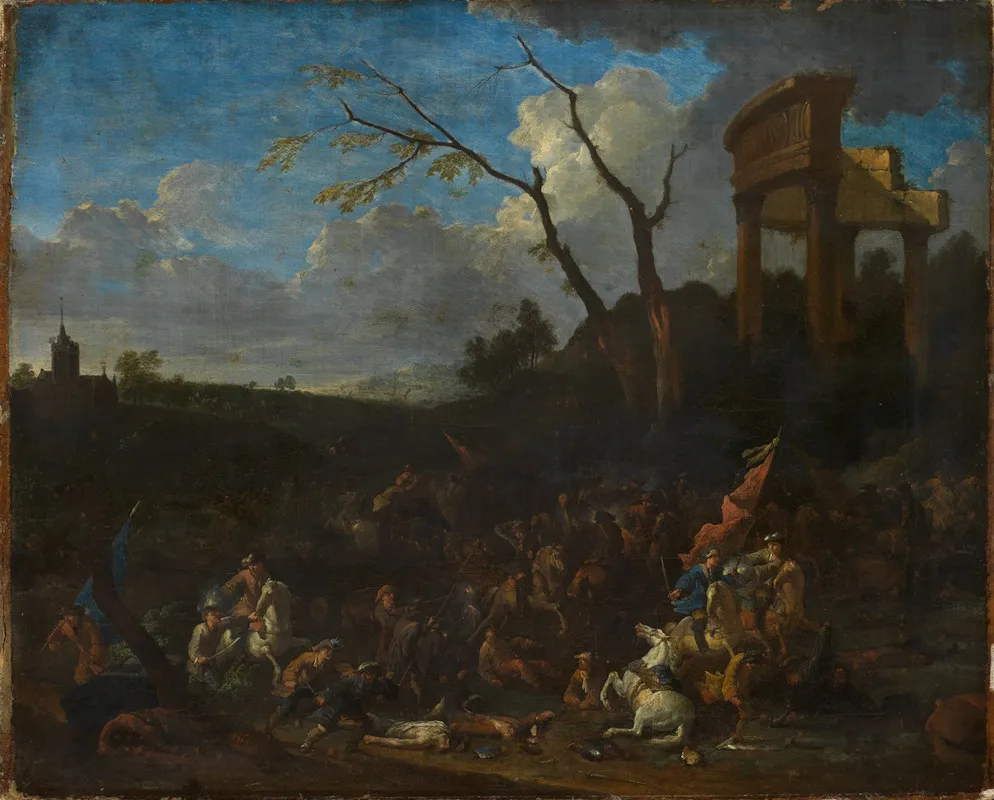 Gefecht Vor Der Ruine Eines Antiken Tempels Wall Art by Jasper Broers - High-Resolution Digital Print