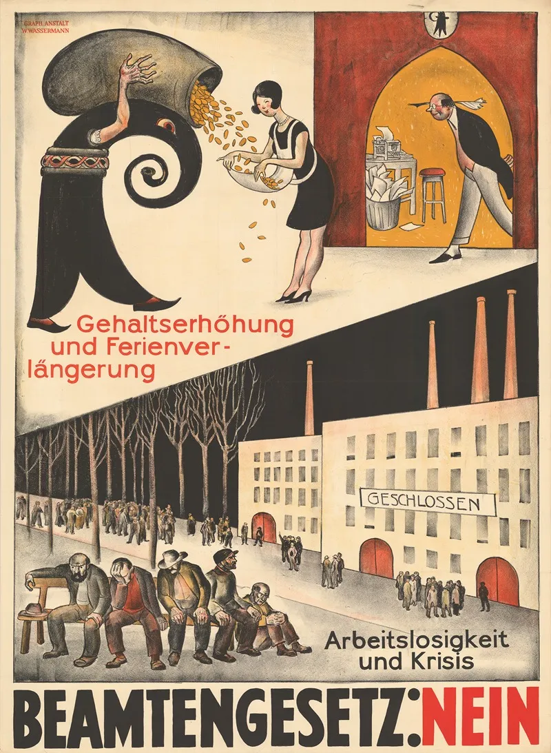 Gehaltserhohung Und Ferienverlangerung Arbeitslosigkeit Und Krisis Beamtengesetz Nein Wall Art by Otto Plattner - High-Resolution Digital Print