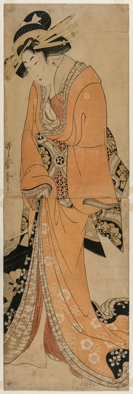 Geisha Standing Beside A Shamisen Case
