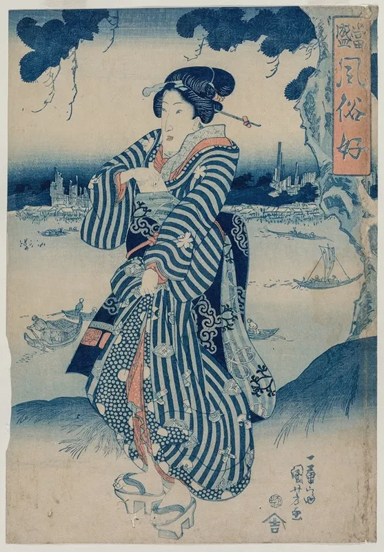 Geisha Standing On The Bank Of The Sumida River From The Series People Who Like The Latest Fashions And Manners