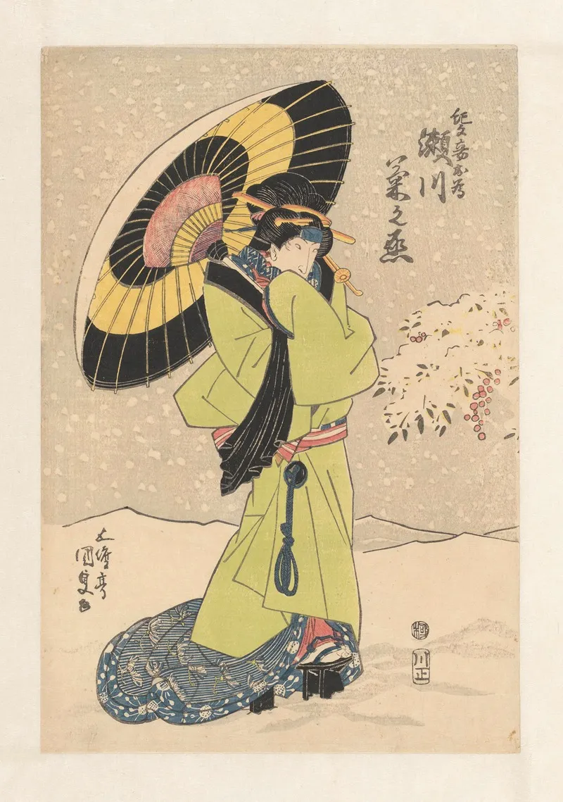 Geisha Under Umbrella In The Snow Wall Art by Utagawa Kunisada (Toyokuni III) - High-Resolution Digital Print