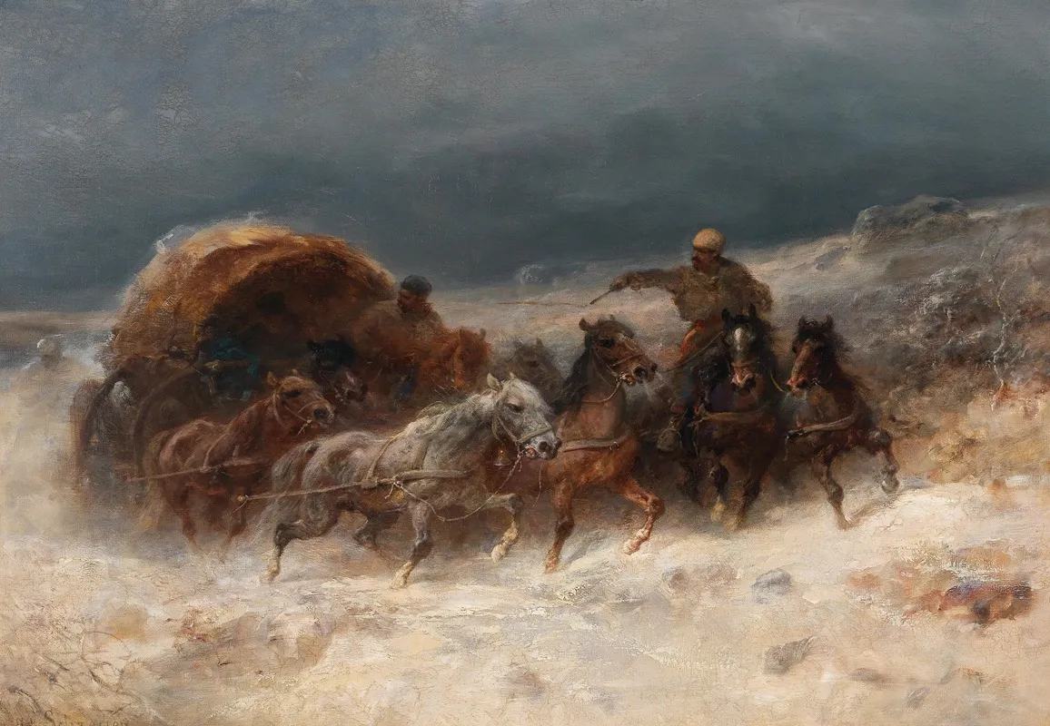 Geldings In A Winter Landscape Wall Art by Adolf Schreyer - High-Resolution Digital Print
