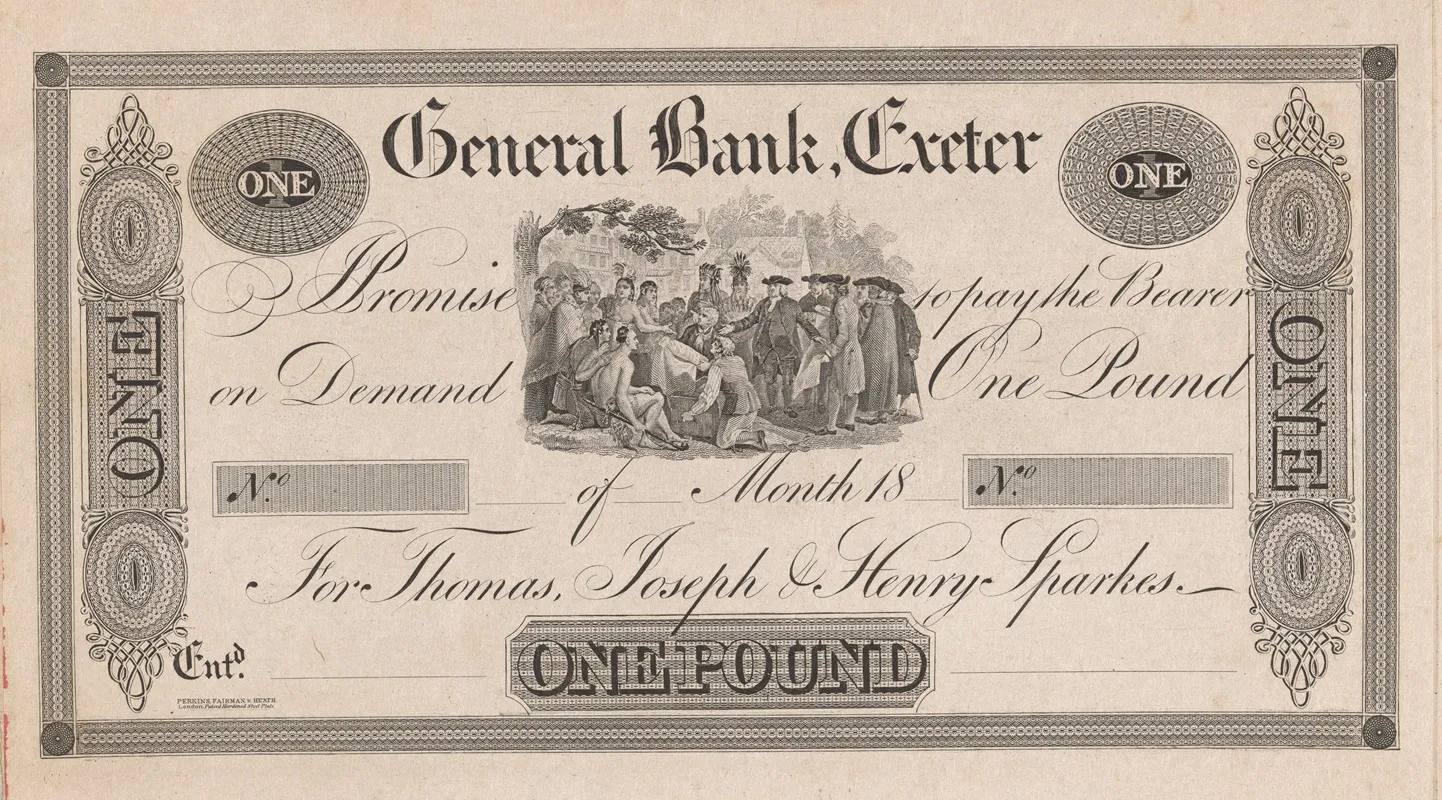 General Bank Exeter One Pound Note Wall Art by Perkins &amp; Heath - High-Resolution Digital Print