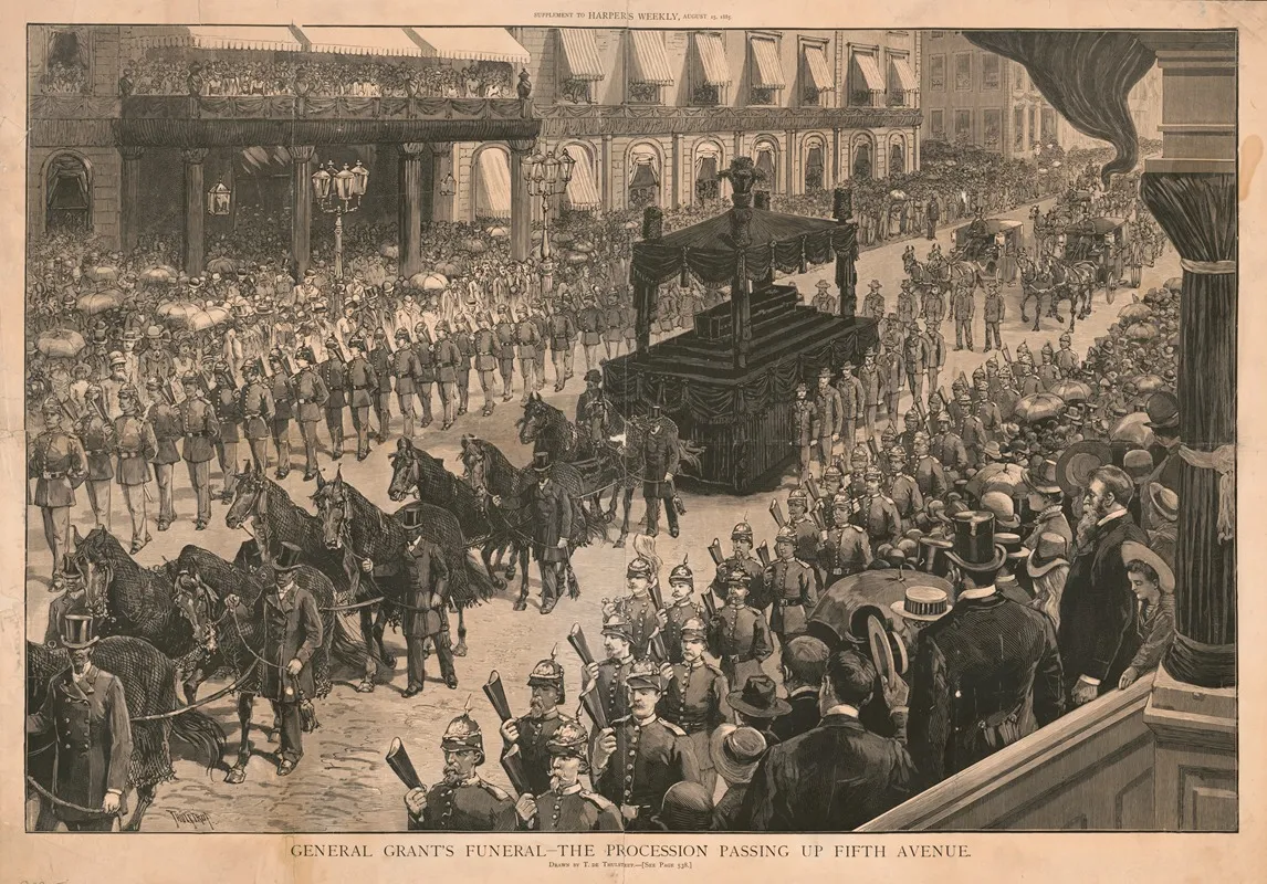 General Grants Funeral The Procession Passing Up Fifth Avenue Wall Art by Thure de Thulstrup - High-Resolution Digital Print