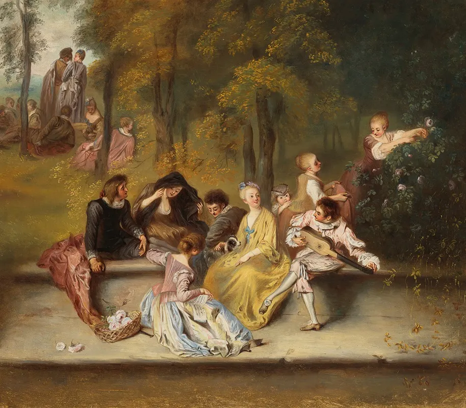 Gentlemen And Ladies On The Terrace After Antoine Watteau Wall Art by Ida Silfverberg - High-Resolution Digital Print