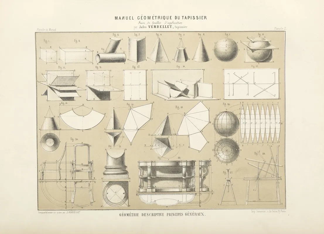 Geometrie Descriptive Principes Generaux Wall Art by Jules Verdellet - High-Resolution Digital Print