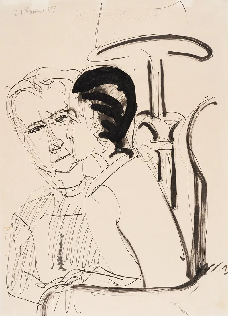 Gesprach Unter Der Lampe Wall Art by Ernst Ludwig Kirchner - High-Resolution Digital Print