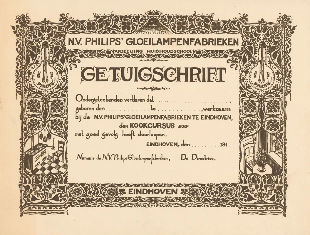 Getuigschrift Van De Kookcursus Bij De Philips Huishoudschool