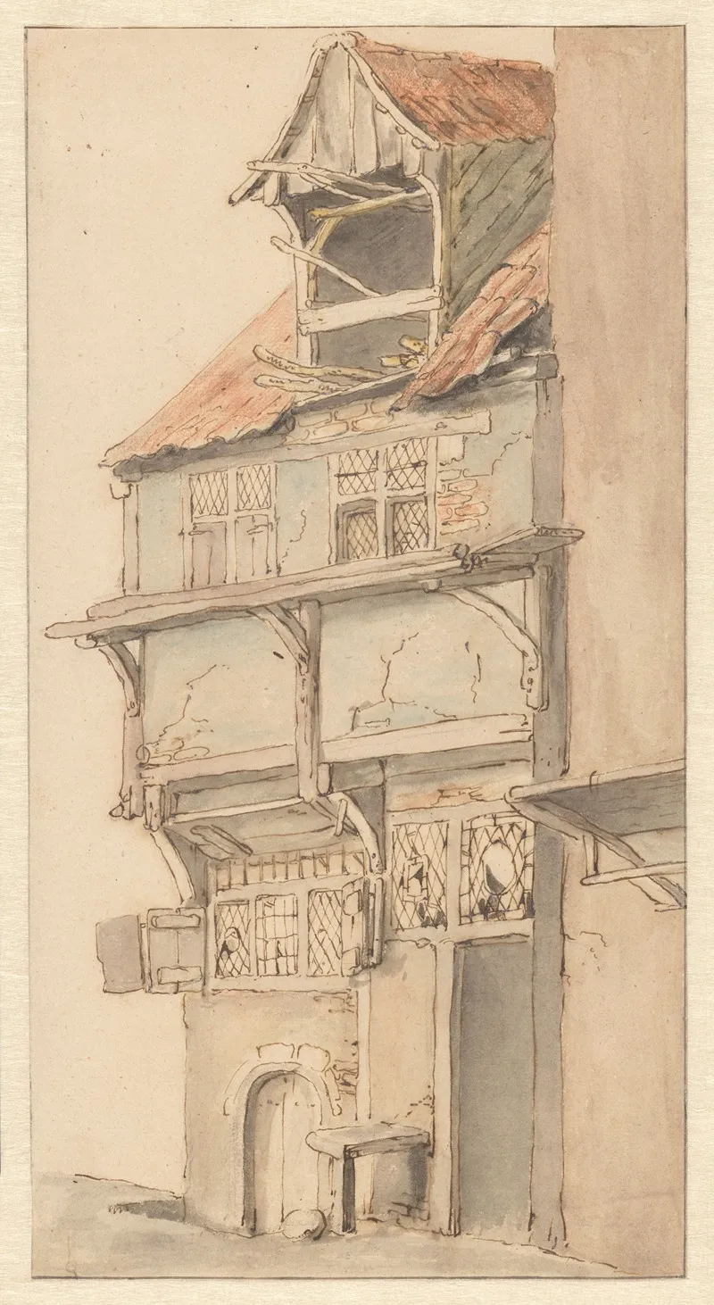 Gevel Van Een Hoekhuis Met Open Dakkapel Wall Art by Adriaen van Ostade - High-Resolution Digital Print