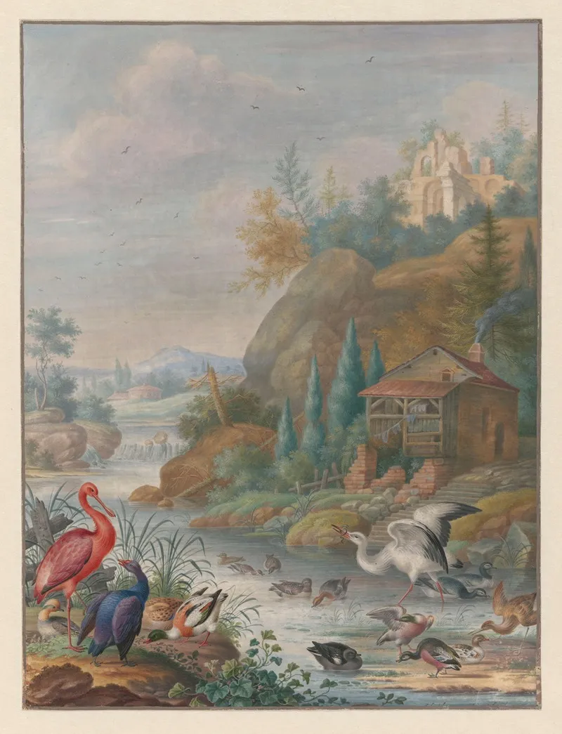 Gevogelte Bij Een Bergstroom Wall Art by Herman Henstenburgh - High-Resolution Digital Print