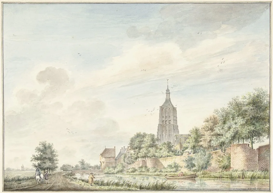 Gezicht Op Asperen Met De Stadsmuren En De Kerktoren Wall Art by Jacobus Versteegen - High-Resolution Digital Print