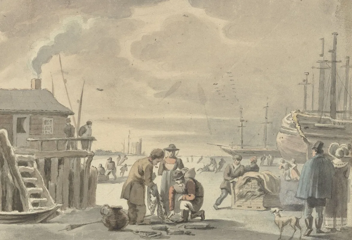 Gezicht Op De Bevroren Merwede Bij Moerdijk Wall Art by Aert Schouman - High-Resolution Digital Print