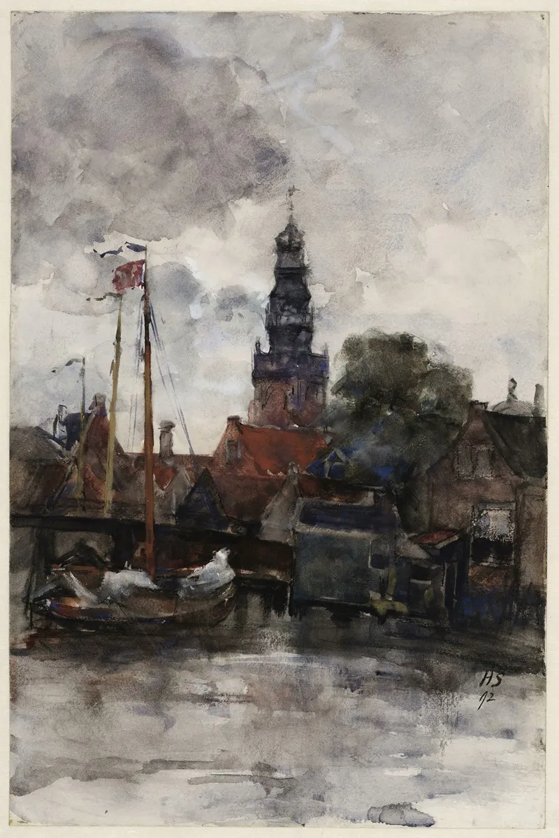 Gezicht Op De Haven En Speeltoren Vanaf De Zuiderzee Links De Langebrug